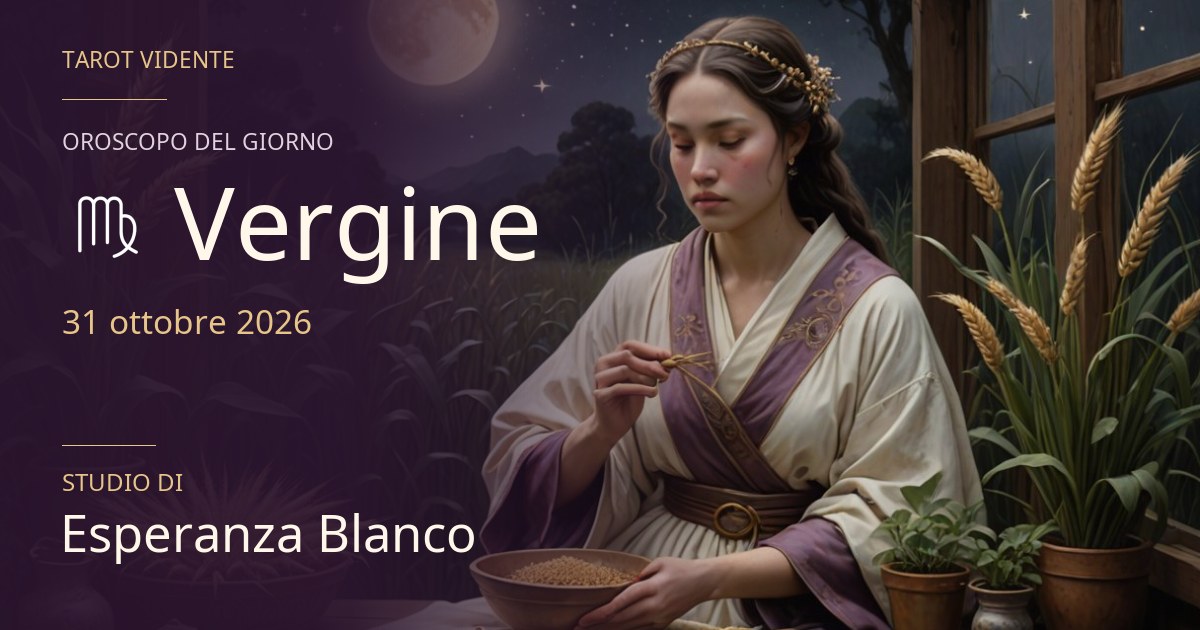 Oroscopo Vergine · 31 ottobre 2026. Illustrazione simbolica generata con IA.