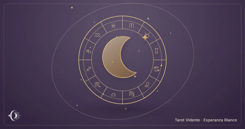 Calcular signo lunar. Luna creciente y estrellas doradas. Tarot Vidente · Esperanza Blanco.