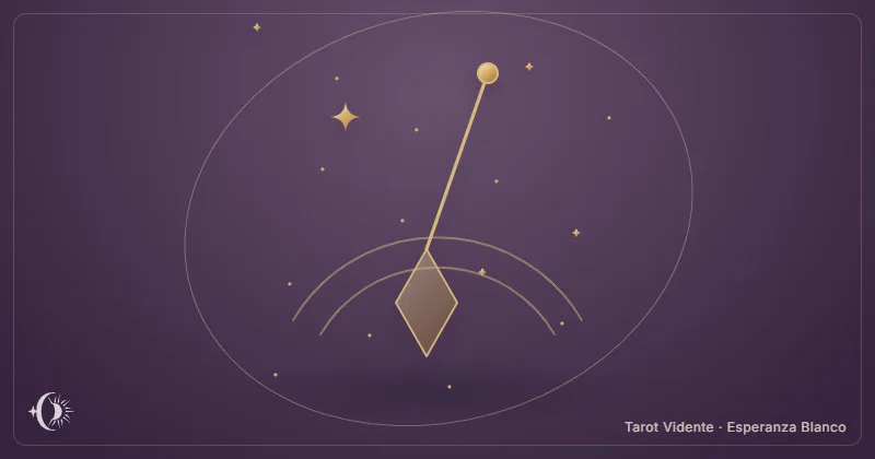 Péndulo sí o no. Péndulo suspendido sobre un arco dorado. Tarot Vidente · Esperanza Blanco.
