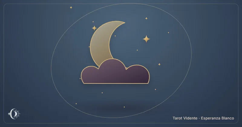 Interpretação de sonhos. Lua crescente sobre uma nuvem e estrelas. Tarot Vidente · Esperanza Blanco.
