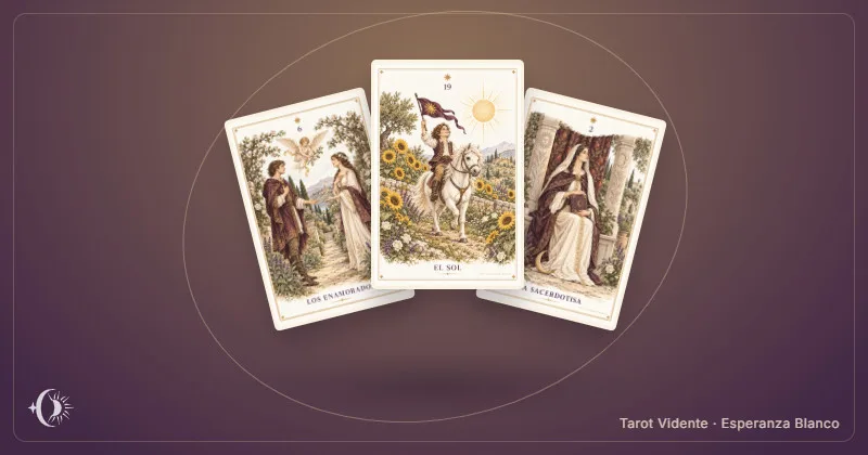 Tarot gitano. Composición con cartas ilustradas del gabinete. Tarot Vidente · Esperanza Blanco.