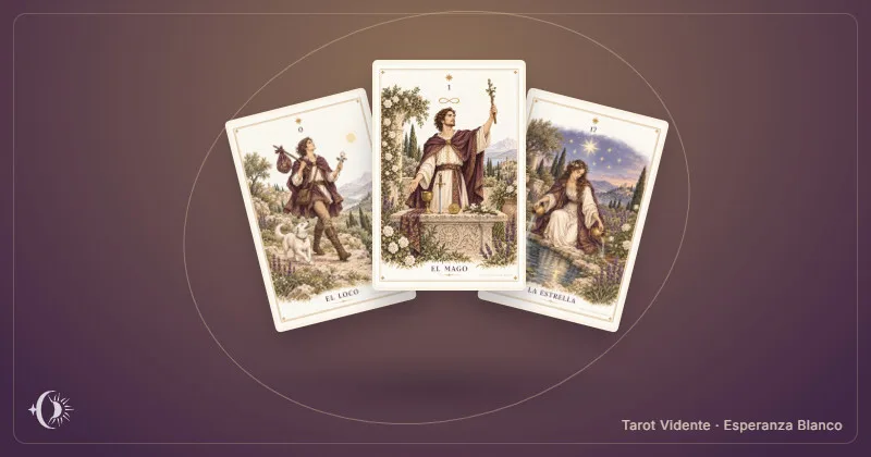 Tarô inspirado no Rider-Waite. Composição com cartas ilustradas do gabinete. Tarot Vidente · Esperanza Blanco.