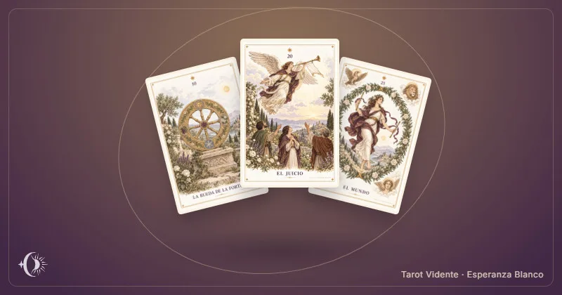 Tarot kármico. Composición con cartas ilustradas del gabinete. Tarot Vidente · Esperanza Blanco.