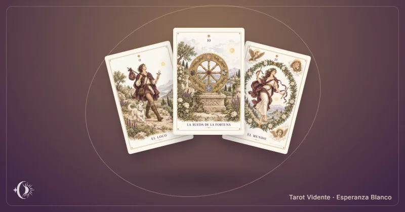 Tarot anual personalizado. Composición con cartas ilustradas del gabinete. Tarot Vidente · Esperanza Blanco.