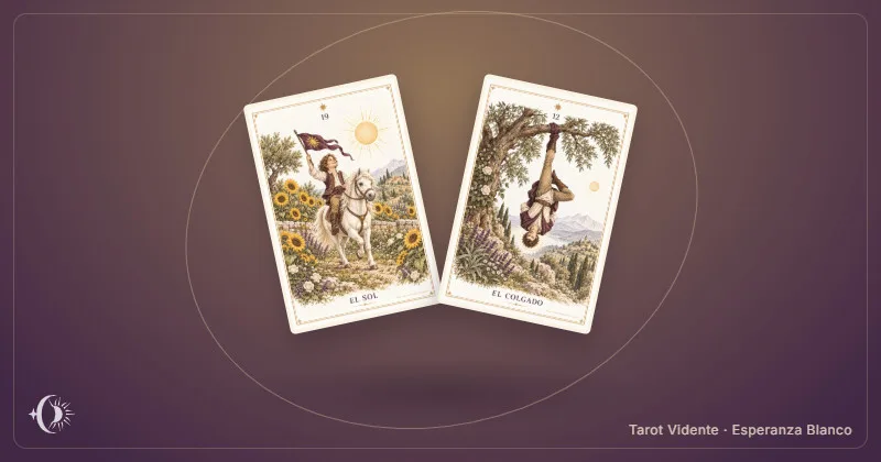 Tarot a favor y en contra. Composición con cartas ilustradas del gabinete. Tarot Vidente · Esperanza Blanco.
