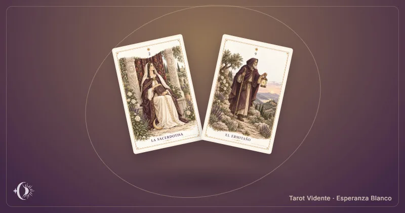 Tarot espejo personal. Composición con cartas ilustradas del gabinete. Tarot Vidente · Esperanza Blanco.