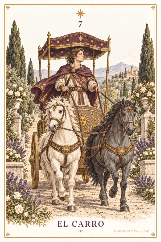 O Carro · um carro coberto e dois cavalos de cores diferentes