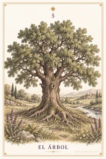 El Árbol · un árbol de copa amplia con raíces visibles