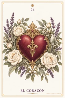 El Corazón · un corazón rojo con un marco ornamentado dorado