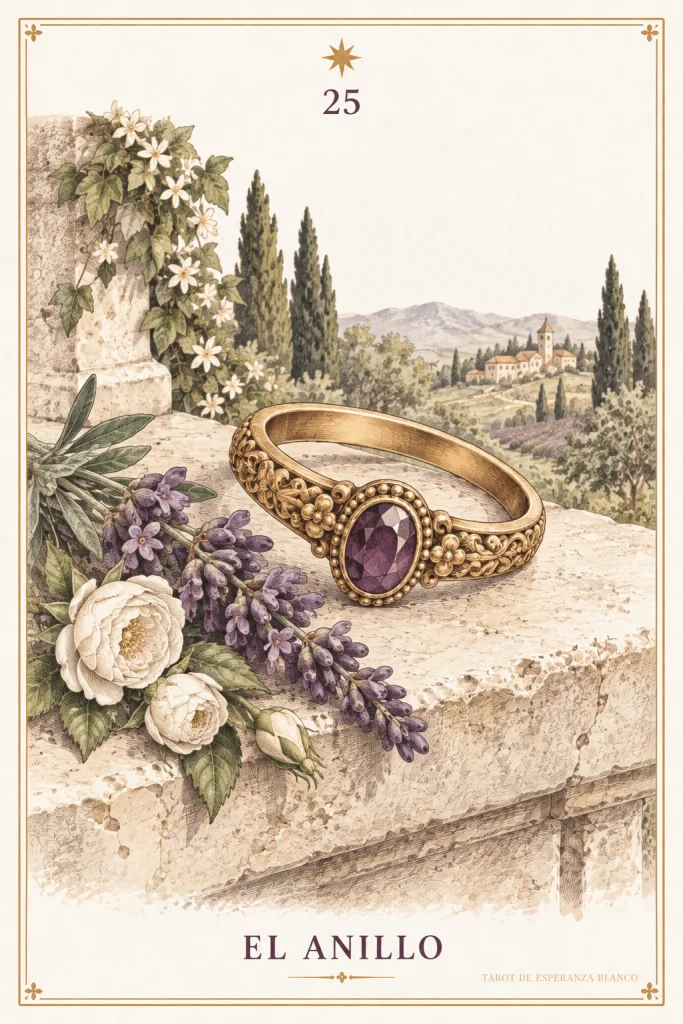 El Anillo · un anillo dorado con una piedra ciruela