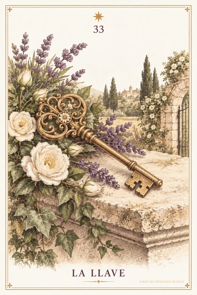 Der Schlüssel · ein verzierter goldener Schlüssel neben Blumen