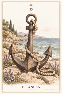 El Ancla · un ancla con una cuerda junto al mar