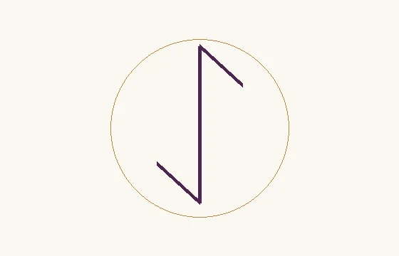 Eihwaz · o sinal ᛇ: uma haste vertical com pontas angulares opostas, dentro de um círculo fino