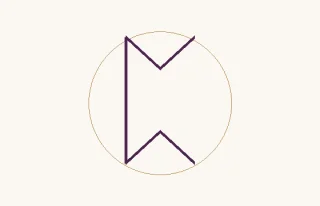 Perthro · el signo ᛈ: un asta con dos ángulos abiertos hacia la derecha, dentro de un círculo fino