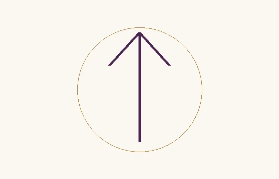 Tiwaz · the sign ᛏ: a vertical stem topped by two diagonals like an arrow, inside a fine circle