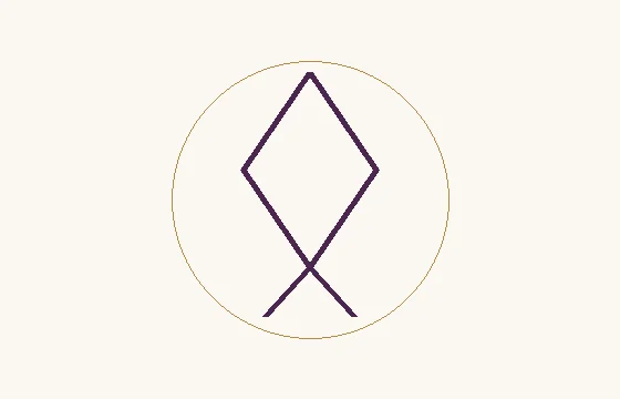 Othala · o sinal ᛟ: um losango fechado prolongado por dois traços oblíquos inferiores, dentro de um círculo fino