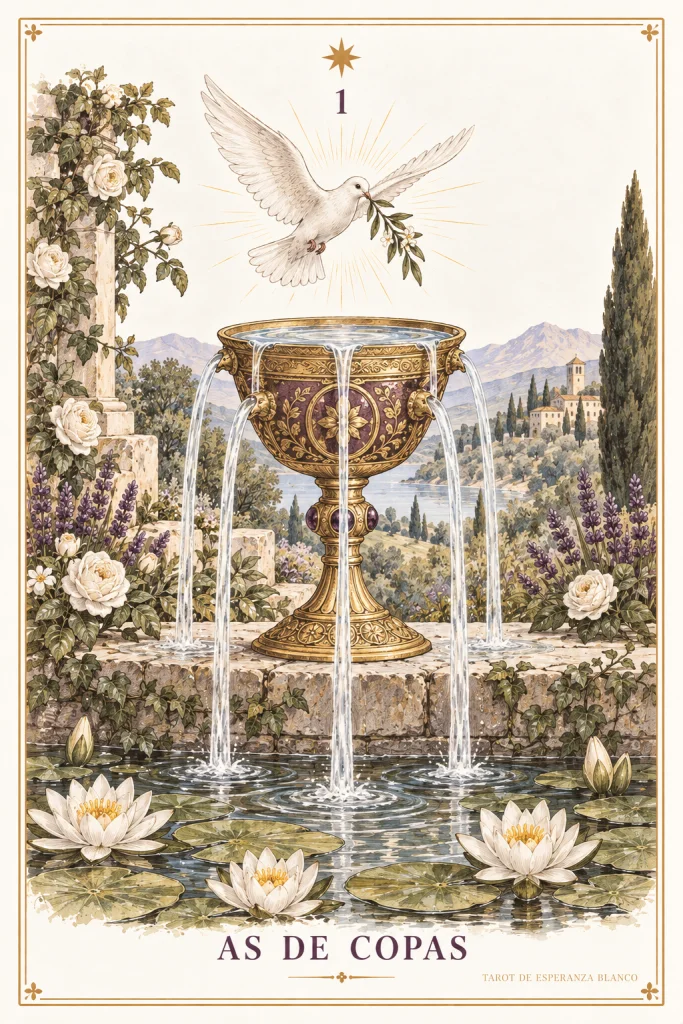 As de Copas · una copa sobre el agua y un ave blanca