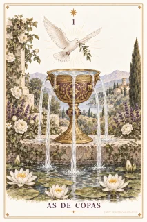 As de Copas · una copa sobre el agua y un ave blanca