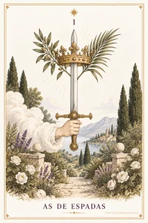 As de Espadas · una mano que sostiene una espada erguida con una corona
