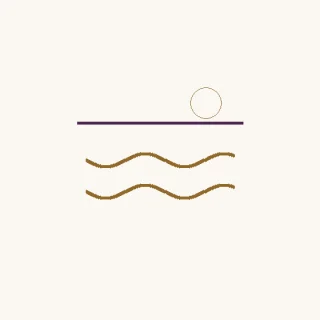 Mar · dos ondas, una línea de horizonte y un círculo