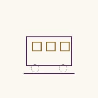 Tren · un vehículo rectangular con tres ventanas y dos ruedas