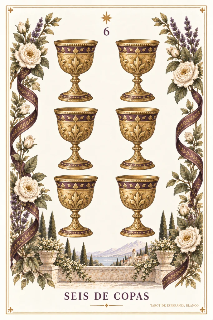 Sechs Kelche · 6 goldene Kelche und Pflanzenmotive an den Rändern